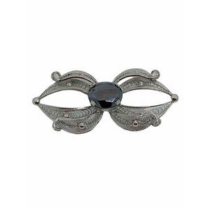 Vintage Signed SORRENTO Silver Sterling Filigee Brooch Pin Black Hematite Stone